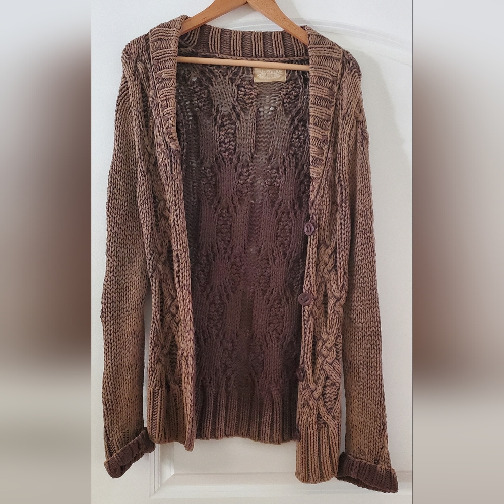 Army Green Oversized Long Knitted Sweater Jacket by Buffalo